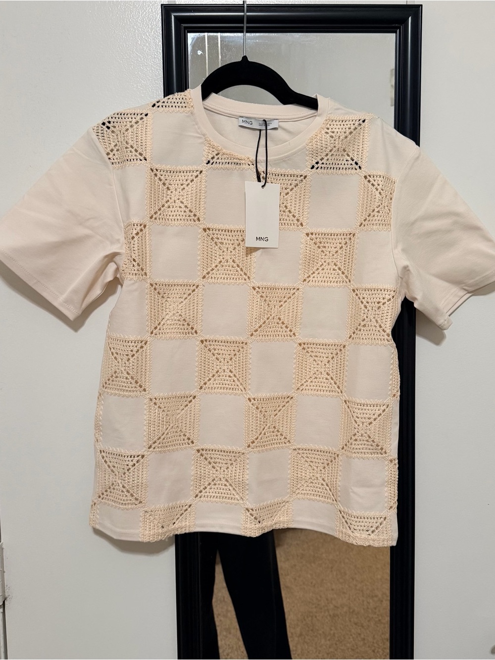 Mango Cream Crochet Grid Short Sleeve Tee